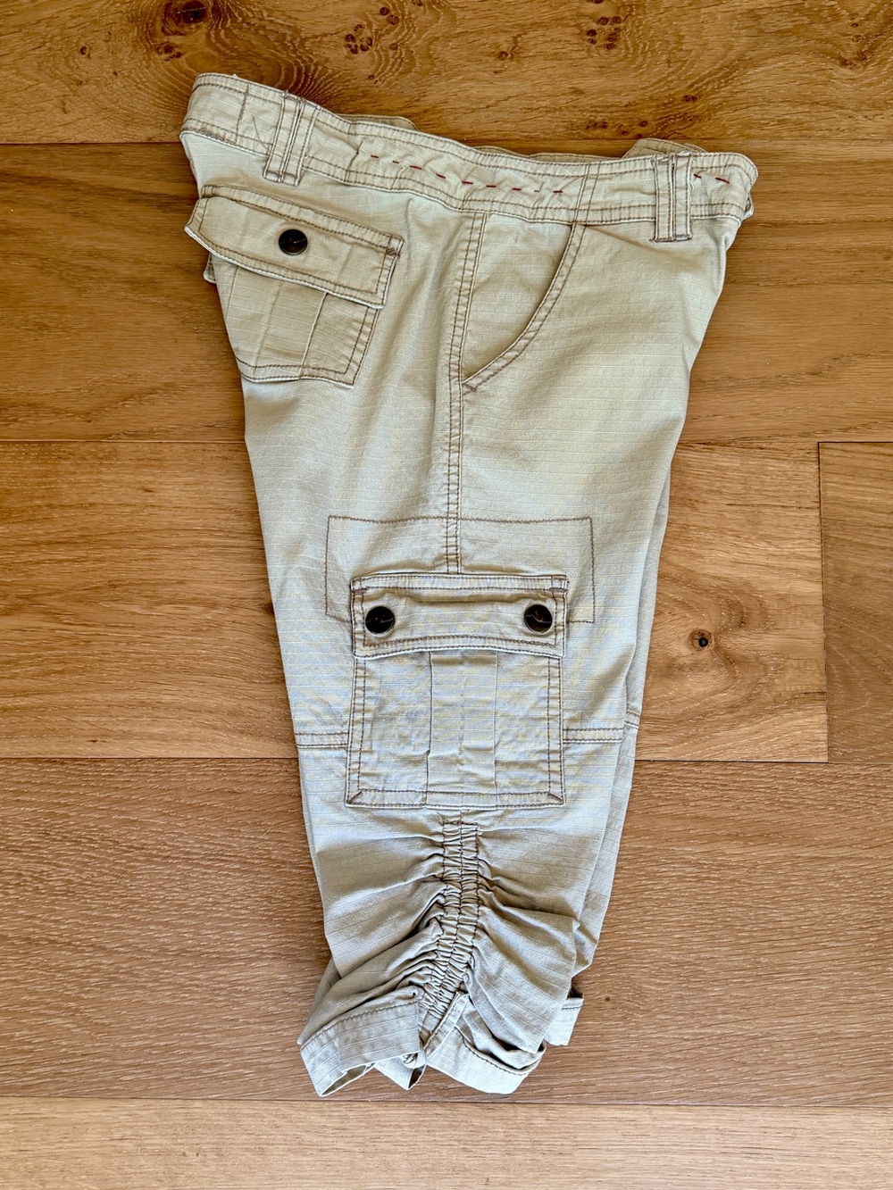 VTG Nori Y2K Khaki Cargo Capri Shorts Pants Cinched Knee Multi-Pocket Snap Wm 3 - Picture 3 of 10